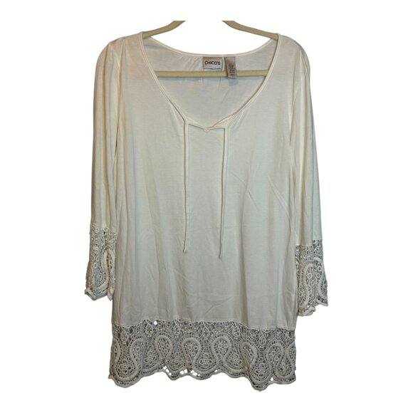 Chico's Tops - Chico's Blouse Women's Size Large Lace Tunic Office White Chicos 2